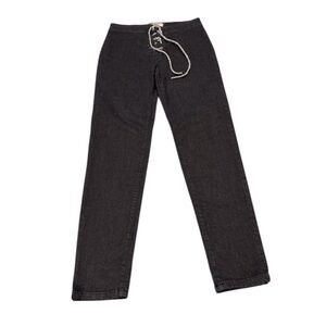 Labijou Dark Wash Pants with Rhinestone Drawstring Straight Leg Size Large